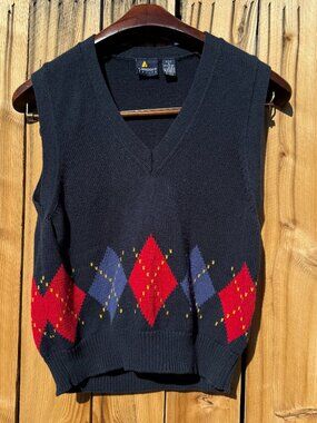 Vintage Sweater Vest 90s Lizsport Navy Argyle Sleeveless | Petite S/M